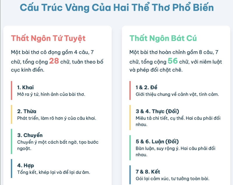 Phân biệt thể thơ thất ngôn tứ tuyệt và thất ngôn bát cú