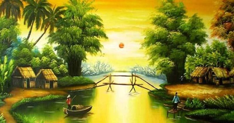 Khổ thơ hai đưa người đọc vào không gian sông nước mơ hồ, lạnh buồn và đầy chia cách.